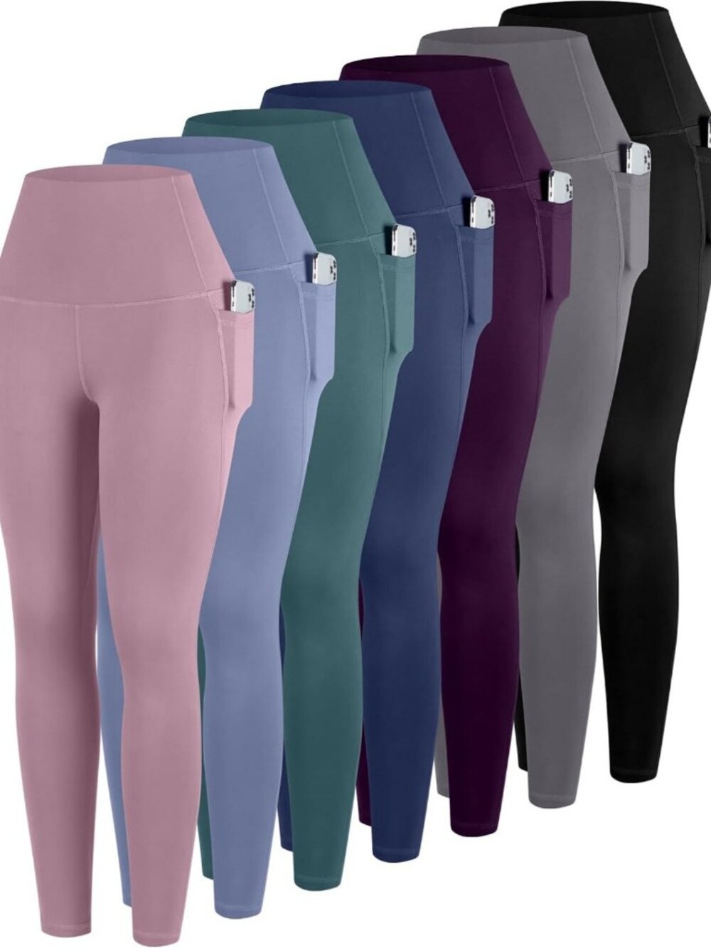 High-Waisted Tummy Control Leggings with Pockets - 7 Pack Women's Yoga Pants